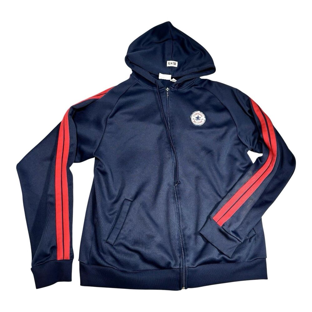 CONVERSE ALL STAR Y2K Blue Hoodie Red Stripes Full Zip Track Warm Up
